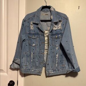 Topshop Studded Light Blue Denim Jacket - oversized - US6